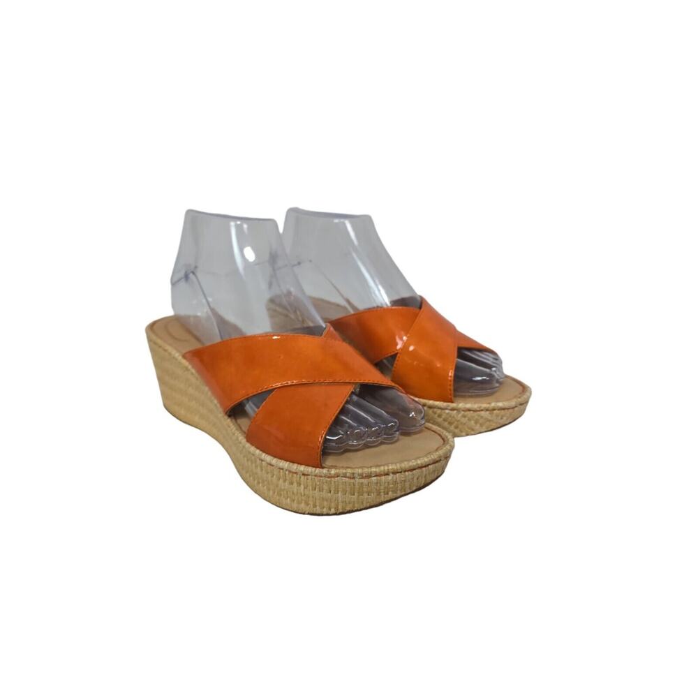 Born Sandals Women's Size 7 Orange Platform Wedge Patent Leather Comfort Shoes - Picture 2 of 10